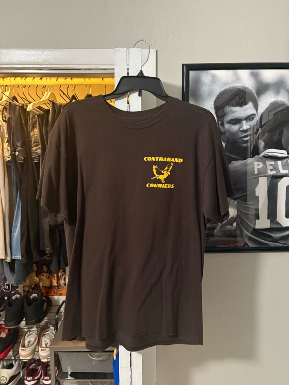 PacSun Brown Short-Sleeve Tee with Yellow Chest Graphic